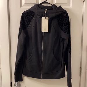 Black Scuba Hoodie / Floral Flock detail